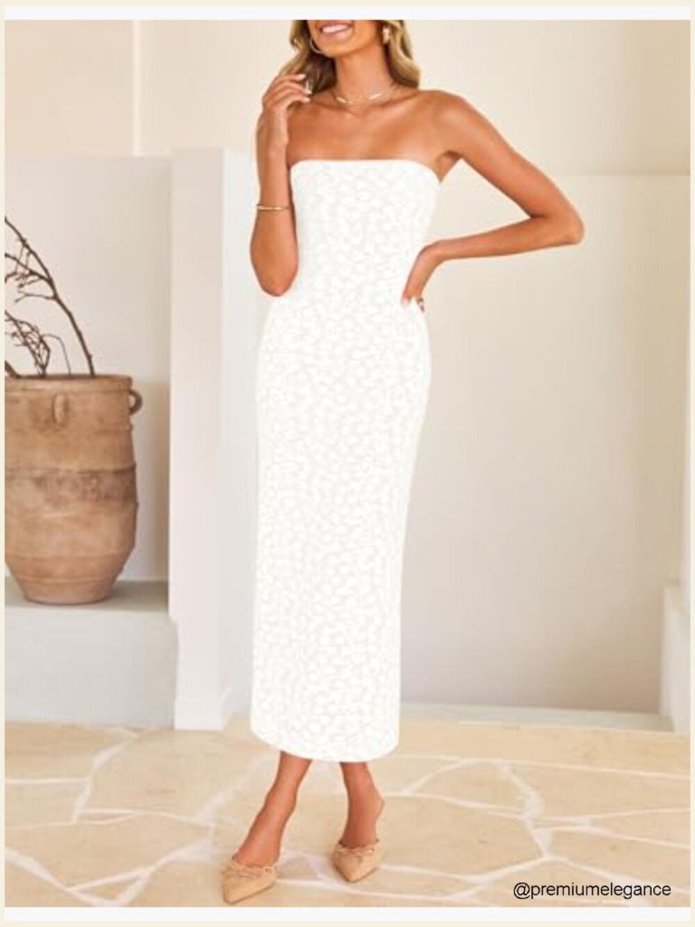 Strapless Floral Bodycon Midi Dress, Summer Wedding Guest Beach Formal - Picture 4 of 7